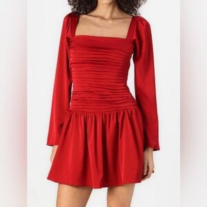 Abercrombie & Fitch - Red Satin Drop Waist Mini Dress - Sz M (Tall)